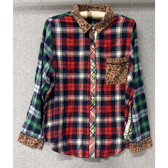 Aerie Plaid Flannel Patchwork Pajama Set Top Pants Animal Print Grunge Large NWT - Picture 2 of 13